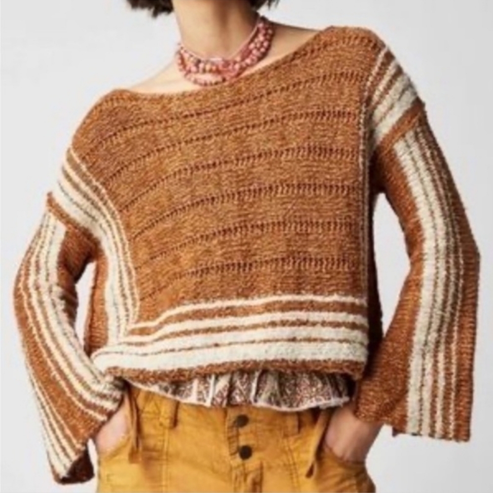 RARE Free People Brown & Cream Women's Sweater M